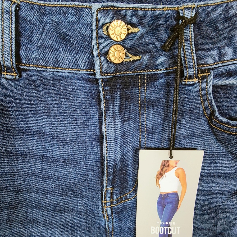 Celebrity‎ Pink Womens Mid Rise Bootcut Distressed Jeans Dark Wash Size 9/29 NWT - Picture 3 of 14